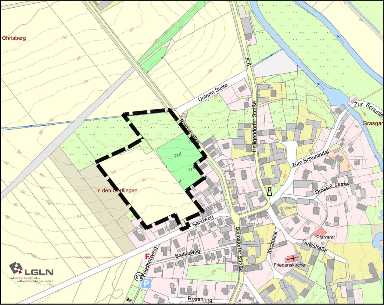 Geltungsbereich Bebauungsplan, ohne Maßstab, genordet